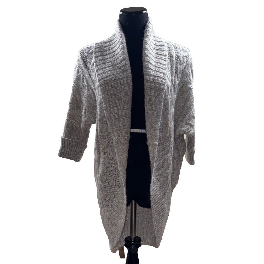 Express‎ Gray Metallic Shawl Collar Cardigan Sweater Open Front Knit Size S